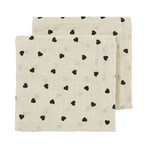 Luier Meyco Sweet Heart Soft Sand/Black 2-pack thumbnail