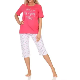 Normann Dames Pyjama Korte Mouw, Pyjama Capri Broek In Hartjeslook