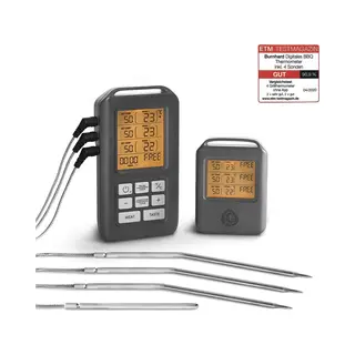 Burnhard® Grillthermometer Digitales Bbq Thermometer, Inkl. 4 Sonden, Bratenthermometer Mit Timer