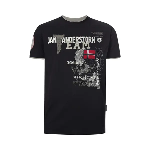 Jan Vanderstorm T-Shirt Ronde Hals Zwart, Bedrukt thumbnail
