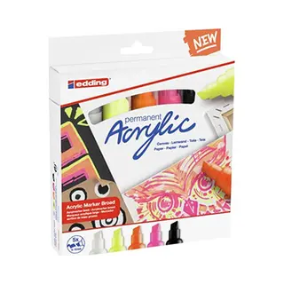 Edding 5000 Acrylmarker Breit permanent Marker Chisel-Spitze Schwarz, Orange, Pink, Weiß, Gelb 5 Stück