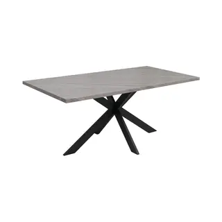Eettafel Mcw-O55, Keukentafel Eettafel, Industrieel Mdf Metaal 180 Cm ~ Marmerlook Grijs