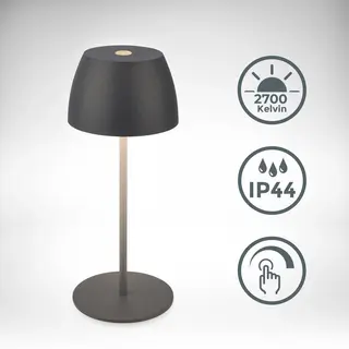 B.K.Licht - Mini Led Tischlampe Kabellos IP44 Mit Touch, Stufenlos Dimmbar, Akku & Lichtquelle Tauschbar, Nachttischlampe, Dekolampe, Led Lampe, Akku