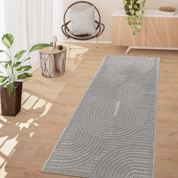 Tt Home In-& Outdoor Teppich Wetterfest Balkon Küche Wohnzimmer Boho Skandi Design, Farbe, Hellanthrazit Grau, Größe, 80x250 Cm thumbnail