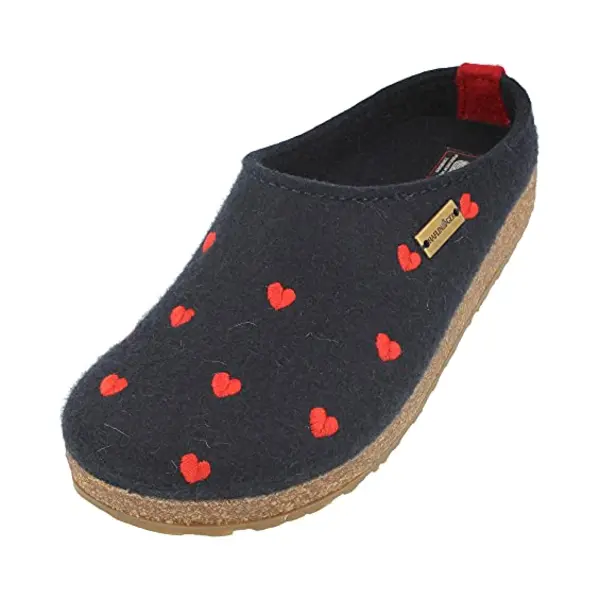 Haflinger Grizzly Cuoricini Filzpantoffel Herz Hausschuh Kork (Mittelblau 70), Gr 41 thumbnail