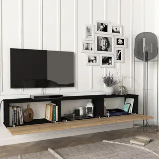 [en.casa] - Fernsehschrank Vihti 180x31x29, 5cm Schwarz/eiche