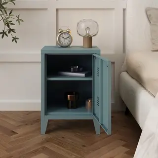 En.casa Nachtschrank (1-St) »Inari« Mit Türgriff Links Stahl 57 X 40 X 30 Cm Graublau
