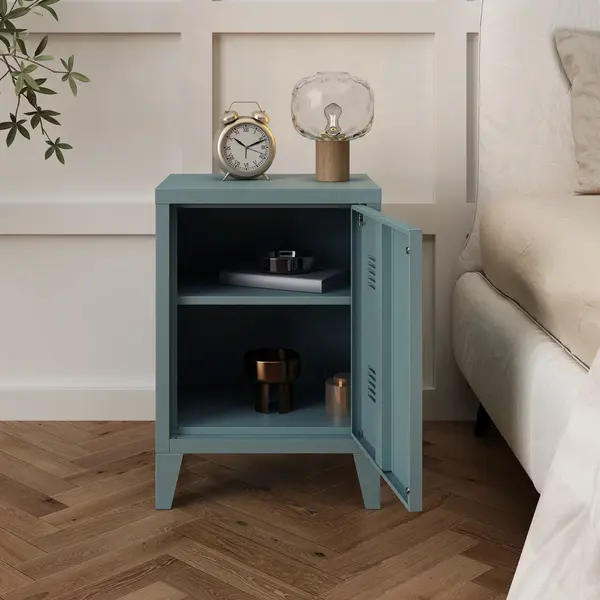 En.casa Nachtschrank (1-St) »Inari« Mit Türgriff Links Stahl 57 X 40 X 30 Cm Graublau thumbnail