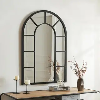 [en.casa] Wandspiegel In Raamvorm, Boogspiegel, Tijdloos, Voor Woonkamer, Slaapkamer, Kantoor, Badkamer, Mdf-ingang, 90 X 60 Cm, Zwart