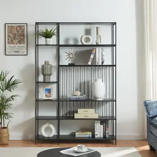 [en.casa] Bücherregal Rælingen Offener Bücherschrank Mit Offenen Fächern 180 X 120 X 33 Cm Wohnzimmer Stauraum Metallgestell Standregal Schwarz