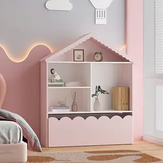 En.casa Kinderregal, »Vestnes« Hausoptik 114x91x30 Cm Cotton Candy / Weiß