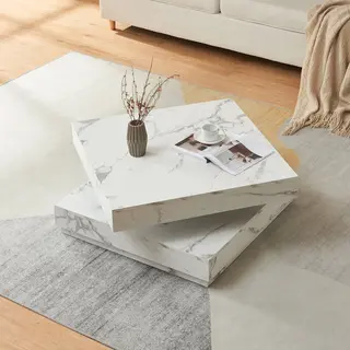 [en.casa] - Couchtisch Florenz 76x76x38 Cm Marmoroptik, Weiß