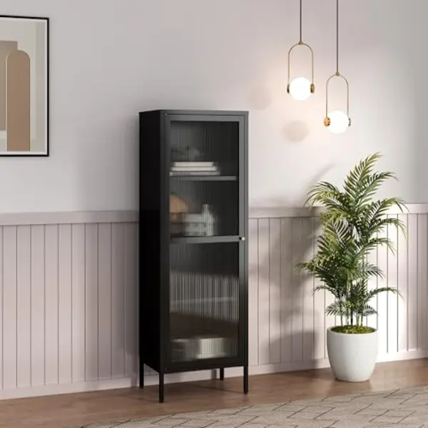 En.casa Vitrine »Säkylä« Mit 1 Tür Stahl 150 X 50 X 35 Cm Schwarz thumbnail