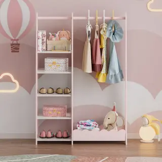 [en.casa] - Kindergarderobe Vestnes 114x77x30 Cm Cotton Candy/weiß