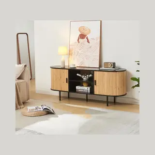 Fernsehschrank Tvedestrand 140x40x55 Cm Bambus Schwarz/natur [en.casa]