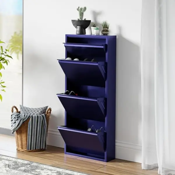 En.casa Schuhschrank »Sokndal« Mit 4 Klappen Metall Nachtblau thumbnail