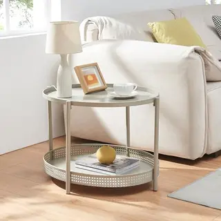 [en.casa] Table Basse Style Intemporel Avec Plateau Ovale Et Étagère De Rangement Avec Rebord Effet Rotin Pour Salon Chambre Bureau Métal 66 X 51 X