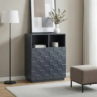 [en.casa] Hoge Kast Met 2 Deuren Met 3D-front, 4 Binnenvakken, 2 Open Nissen, Capaciteit 30 Kg, Spaanplaat, Pvc, 86 X 64 X 36 Cm, Donkergrijs