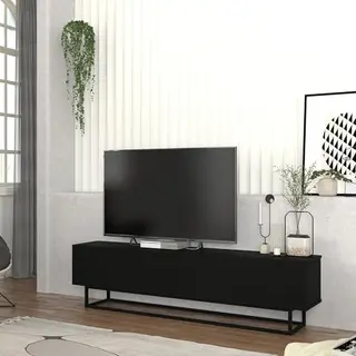 [en.casa] Tv Schrank Nolven Lowboard Mit 2 Türen Fernsehschrank Kurzes Gestell Aus Metall 180 X 32 X 47 Cm Sideboard Kommode Fernsehtisch Schwarz