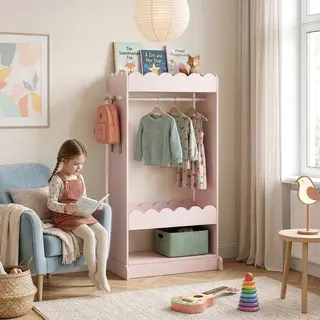 [en.casa] Kindergarderobe Stehend Vestnes Kinder Kleiderschrank Mit Spiegel Und Kleiderstange 120 X 63 X 38 Cm Kleiderständer Mit 3 Haken