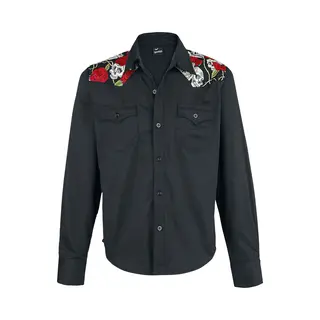 Banned - Rockabilly Longsleeve - Skull Rose - S Tot 5XL - Voor Mannen - Zwart