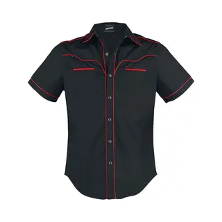 Banned Plain Trim Short-sleeved Shirt Black Red