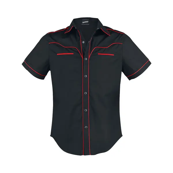 Banned Plain Trim Short-sleeved Shirt Black Red thumbnail