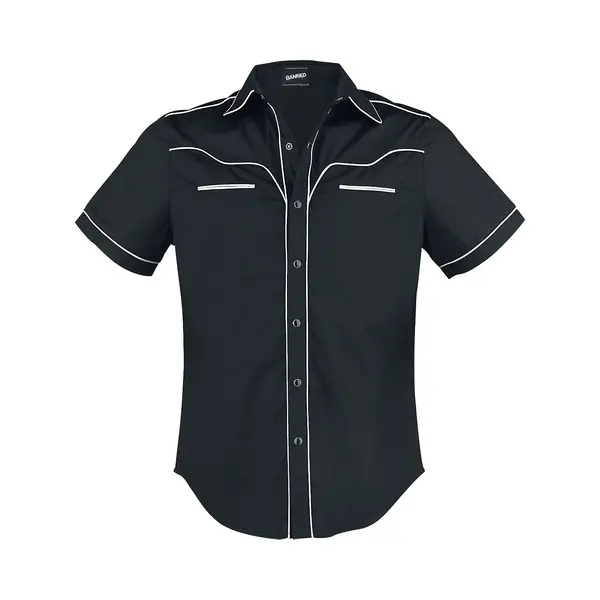 Banned - Rockabilly Shirt Met Korte Mouwen - Plain Trim - S Tot 5XL - Voor Mannen - Zwart-wit thumbnail