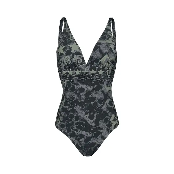 Rock Rebel By Emp Black Swimsuit With Skull Pattern And Prints Swimsuit Black thumbnail