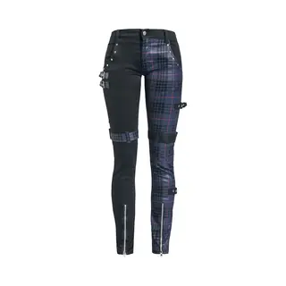 Gothicana By Emp Patterned Trousers With Studs And Straps Cloth Trousers Black Blue