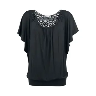 Black Premium By Emp Damen Schwarzes Lockeres T-Shirt Mit Spitze M