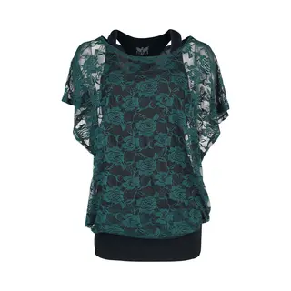 Black Premium By Emp Schwarzes Top Mit Grünem Spitzen T-Shirt T-Shirt Schwarz Grün In 5XL