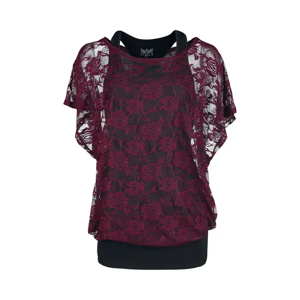 Black Premium By Emp Bordeaux Red Lace Shirt With Black Top T-Shirt Black Bordeaux thumbnail