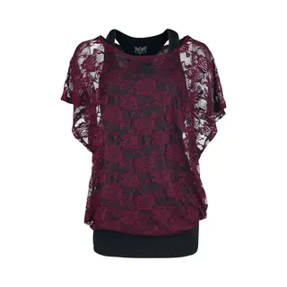 Black Premium By Emp Bordeaux Rotes Spitzenshirt Mit Schwarzem Top T-Shirt Schwarz Bordeaux In 5XL