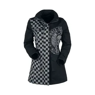 Rock Rebel By Emp Schwarz/graue Jacke Mit Nieten Und Print Winterjacke Grau Schwarz In L
