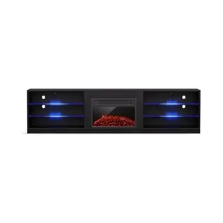 Blumfeldt Lowboard Perth Medium Lowboard 160 Fireplace, Fernsehschrank Schwarz Tv-Schrank 3 Schubladen 160 X 30 X 40 Cm(BxHxT)