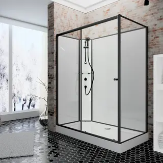 Schulte Tahiti - Douchecabine Compleet - Rechthoekig - Type Links - 90x120x204 – Zwart - Transparant Veiligheidsglas - Mengkraan - Doucheset