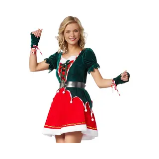 Dressforfun Engel-Kostüm Sexy Weihnachtselfe, Liebreizendes Elfenkostüm Aus Samt In Grün, Rot Und Weiß