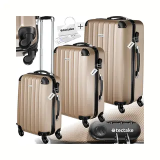 Tectake® 3er Kofferset Mit Kofferwaage & Kofferanhänger, Reisekoffer Set, Abs Hartschalenkoffer Set, Trolley Kofferset, Reisetasche Mit Rollen,