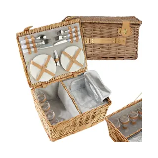 Tectake Fohr 4 Person Picnic Basket With Cooler Compartment And Accessories - Size, 21 X 45 X 37cm - Brown - Wilko