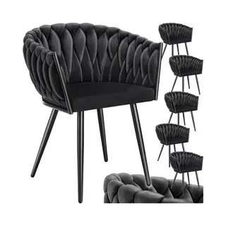 Tectake® Set Van 6 Fluwelen Eetkamerstoelen - Kuipstoel Met Armleuning In Knooplook - Eetkamerstoel - Moderne Stoel Voor Woonkamer En Eetkamer -