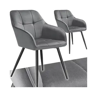 Tectake® Gestoffeerde Stoel - 2 Eetkamerstoelen - Fluwelen Look - Gewatteerd Patroon - Gestoffeerd - Set Van 2 - Grijs/zwart