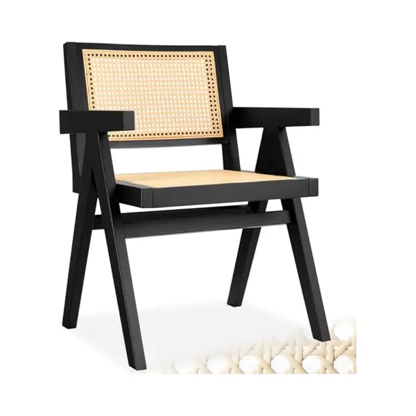Tectake Esszimmerstuhl Holzstuhl Lissy Mit Wiener Geflecht Im Boho-Stil (Set, 1 St), Breite Rückenlehne Und Bequeme Sitzfläche Mit Armlehnen thumbnail