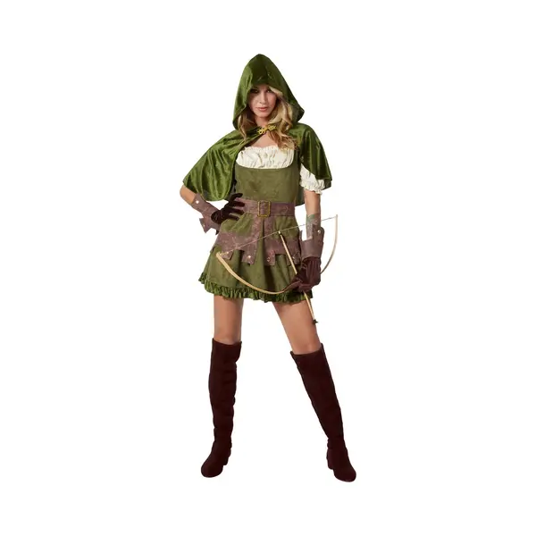 Dressforfun® Damenkostüm Abenteurer Mit Umhang - Komplettset Mit Kleid, Gürtel, Handschuhe - Grün, Frauenkostüm, Verkleidung, Karnevalskostüm, thumbnail