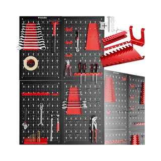 Tectake® 4-delige Gereedschapswand Van Metaal - 160 X 60 Cm - Gepeforeerde Plaat - Gereedschapshouder Set Inclusief Haken - Wandrek Systeem Voor