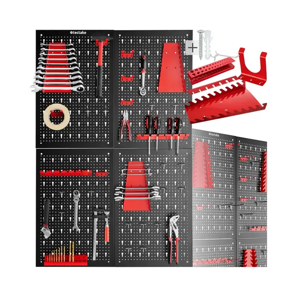 Tectake Lochwand Werkzeuglochwand Jonah Mit Haken Und Halterungen, (4-tlg), Belastbarkeit 4 Kg Pro Platte thumbnail