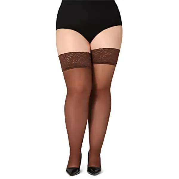 Bellivalini Damen Halterlose Strümpfe Mit Spitze Plus Size 40 Den Blv-1127 (Cappucino, 4XL) thumbnail