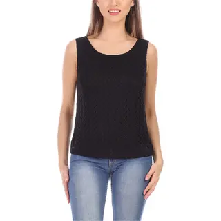 Bellivalini Dameshemd – Mouwloos – Elegant – Ronde - Hals Met Kant – Zwart – S - Blv-BLV50-262-Bl