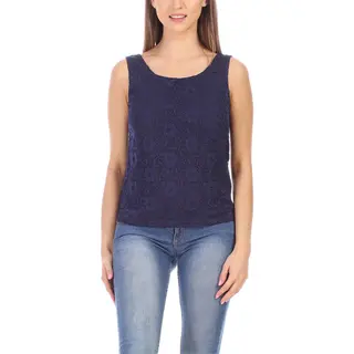 Bellivalini Dameshemd – Mouwloos – Elegant – Ronde - Hals Met Kant – Donkerblauw – S - Blv-BLV50-264-Bl