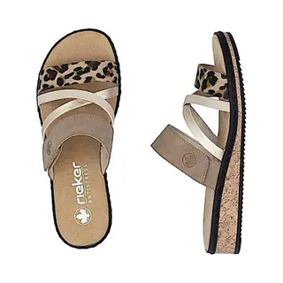 Rieker Damen Pantoletten V3652, Frauen Slipper, Backless Slipper, Gartenschuhe, Sommerschuhe, sommerclogs, Schlupfschuhe, beige Kombi (62), 40 Eu /